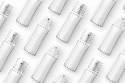 Vector template - realistic cosmetics spray bottles on table, mockup Stock Illustration