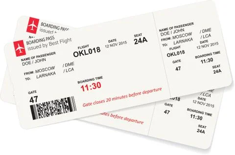 Vector template of red boarding pass tickets. Stock-Illustration