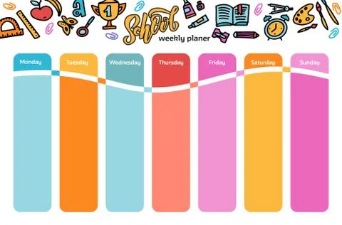 Vector Template School timetable for students and pupils. Illustration includ Stock Illustration