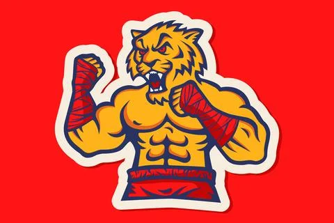 Vector template sport logo for fighting club with angry muscular tiger. Vec.. Stock Illustration