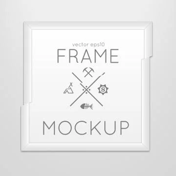 Vector template of square slashed frame with poster, placed in interior. Mock Stock Illustration