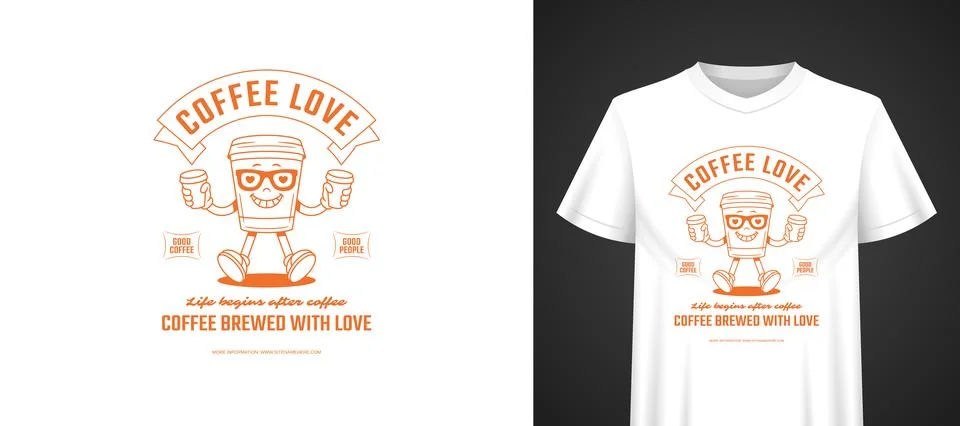 Vector Template For t-shirt Print Funny Coffee Cartoon Character Stock Illustration