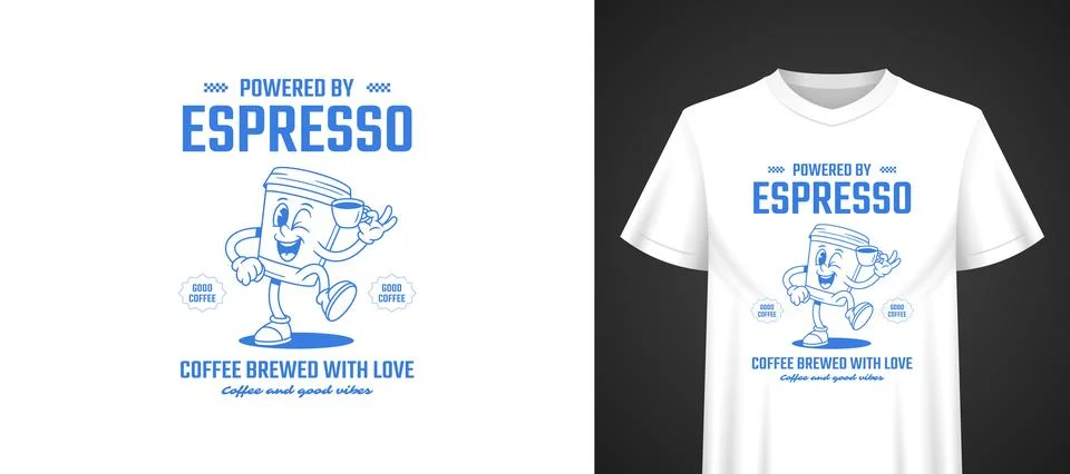 Vector Template For t-shirt Print Funny Espresso Cartoon Character Stock Illustration
