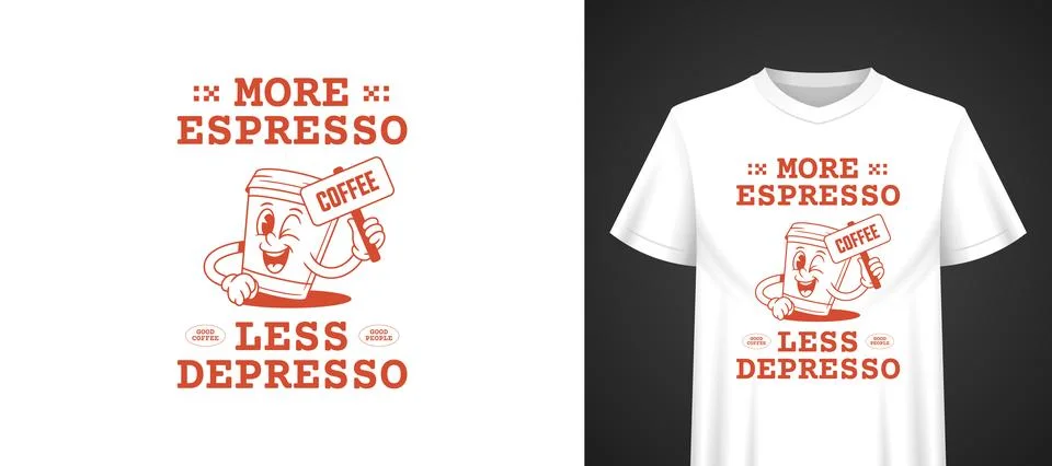 Vector Template For t-shirt Print Funny Espresso Pun Cartoon Character Stock Illustration