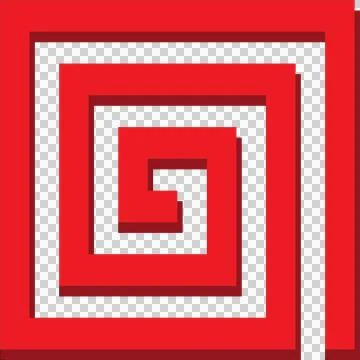 Vector template of a three-dimensional maze of red color on a transparent b.. Stock Illustration