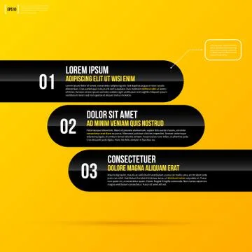 Vector template with three horizontal options on bright yellow background. EP Stock Illustration