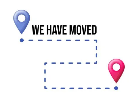 Vector template with We have moved text, location markers and dashed path sho イラスト素材