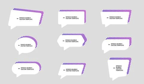 Vector template of white bubble shapes for quotes with hatched colored design Stock Illustration