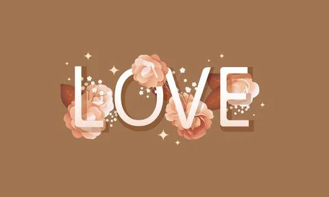 Vector template with word love surrounded by rose flowers in realistic style Stock Illustration