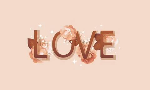Vector template with word love surrounded by rose flowers in realistic style Stock Illustration