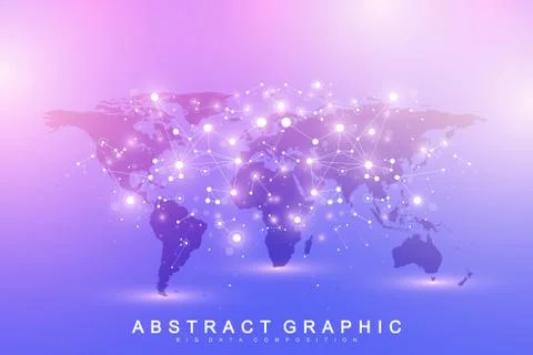 Vector template World map with global technology networking concept. Global Ilustración de archivo