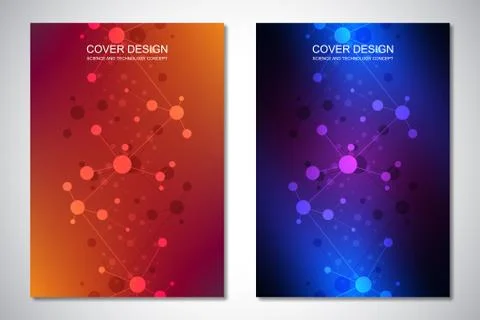 Vector templates for cover or brochure, with molecules background and neural Stock Illustration