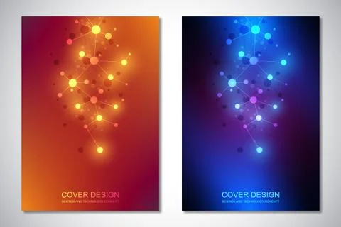Vector templates for cover or brochure, with molecules background and neural Stock Illustration