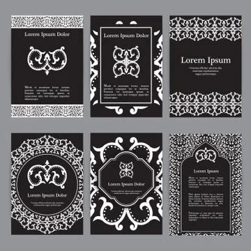 Vector templates with mandala in black and white colors Stock Illustration
