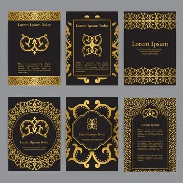 Vector templates with mandala in black, gold colors Stock Illustration