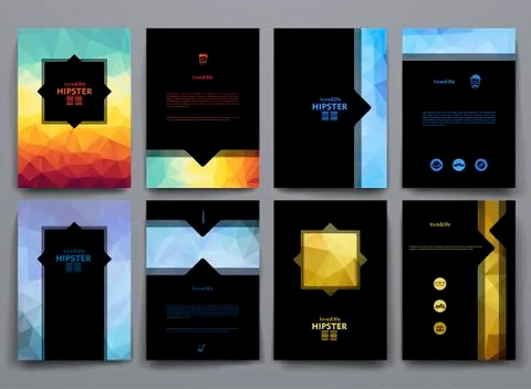 Vector templates with poligonal backgrounds on Hipster theme Stock Illustration