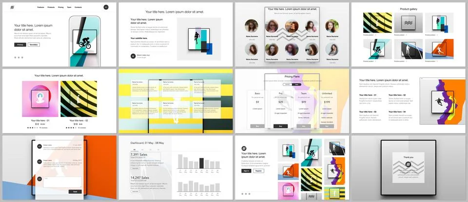 Vector templates for website design, presentations, portfolio. Templates for Illustrazione stock