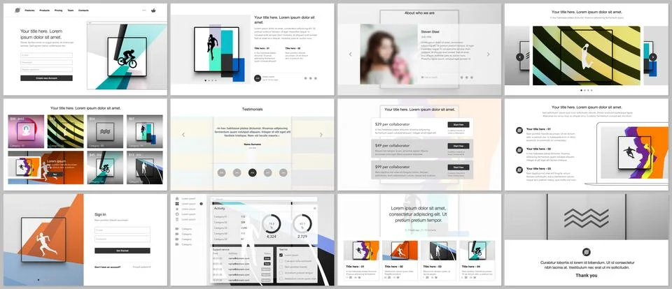 Vector templates for website design, presentations, portfolio. Templates for Illustrazione stock