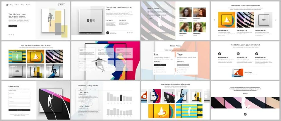 Vector templates for website design, presentations, portfolio. Templates for Illustrazione stock
