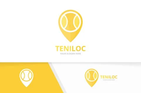 Vector tennis and map pointer logo combination. Game and gps locator symbol or Stock Illustration