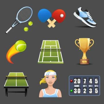 Vector tennis icon set Stock Illustration