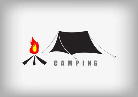 Vector : Tent and fire camping on gray background Stock Illustration