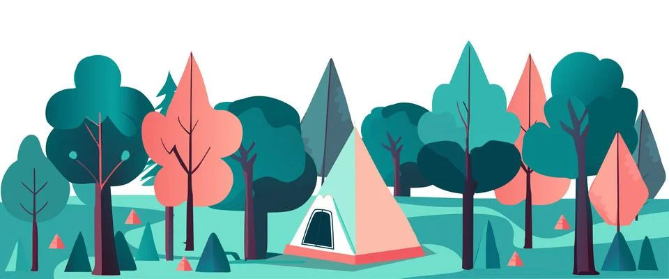 Vector  Tent in the forest, hand-drawing illustration Stock Illustration