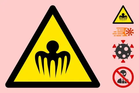 Vector Terrible Octopus Warning Triangle Sign Icon Illustrazione stock
