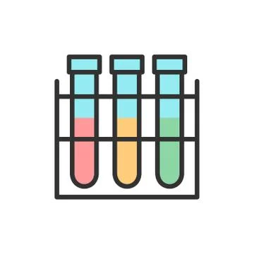 Vector test tube, experiment flask, laboratory glass flat color line icon. 스톡 일러스트