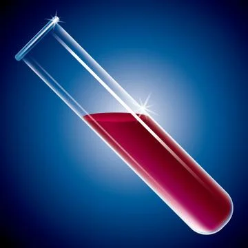 Vector test tubes filled with blood.Blue gradient background. Stock Illustration