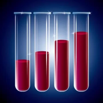 Vector test tubes filled with blood.Blue gradient background. Stock Illustration