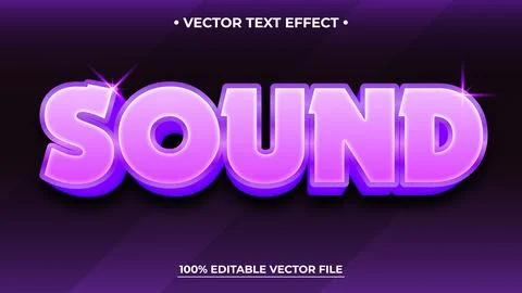 Vector text effect with the word "SOUND" in purple and pink gradient with s.. Illustrazione stock