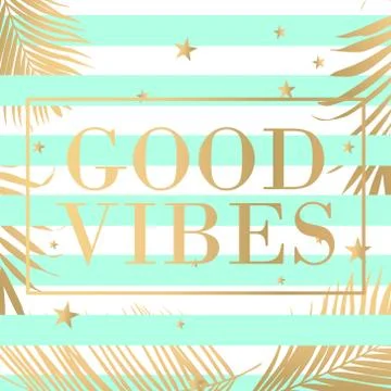 Vector text Good Vibes with palm leaves Stock Illustration