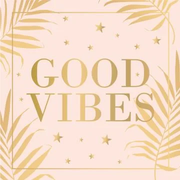 Vector text Good Vibes with palm leaves Stock Illustration