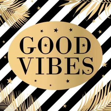 Vector text Good Vibes with palm leaves Stock Illustration