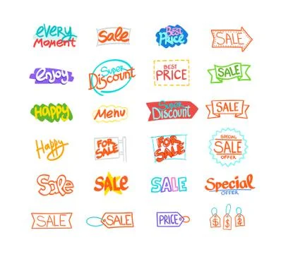 Vector text hand drawn for sale, discount and shopping Stock Illustration