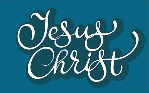 Vector text Jesus Christ on blue background. Calligraphy lettering illustration イラスト素材