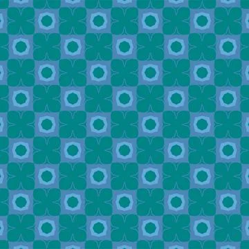 Vector textile pattern with repeating circles in blue on a green background. Stock Illustration