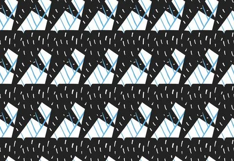 Vector texture background, seamless pattern. Hand drawn, black, blue, white c Stock Illustration