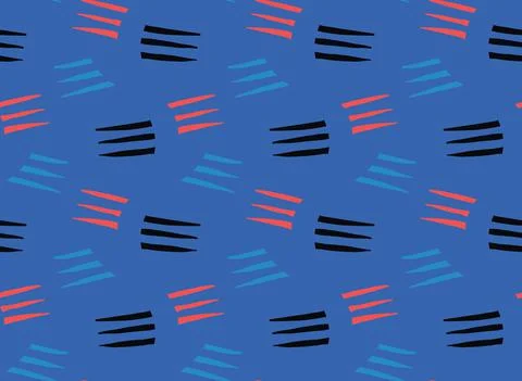 Vector texture background, seamless pattern. Hand drawn, blue, red, black col Stock Illustration