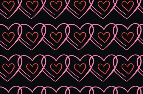 Vector texture background, seamless pattern. Hand drawn, black, pink, red col 스톡 일러스트