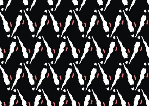 Vector texture background, seamless pattern. Hand drawn, black, white, red co Stock Illustration