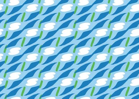Vector texture background, seamless pattern. Hand drawn, blue, white, green c Stock Illustration