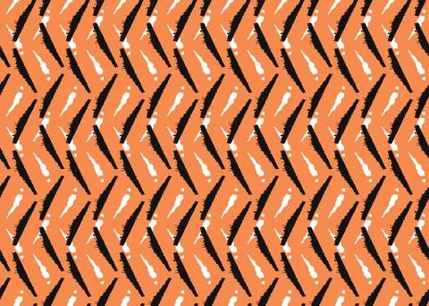 Vector texture background, seamless pattern. Hand drawn, orange, black, white Stock Illustration