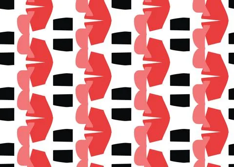 Vector texture background, seamless pattern. Hand drawn, red, black, white co Stock Illustration