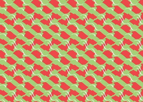 Vector texture background, seamless pattern. Hand drawn, green, red, white co Stock Illustration