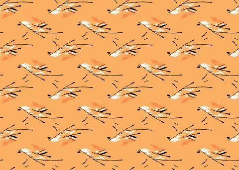 Vector texture background, seamless pattern. Hand drawn, orange, black, white Stock Illustration
