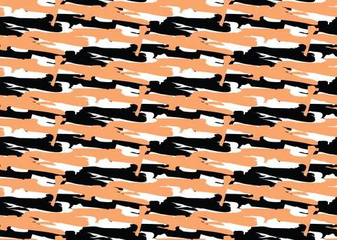 Vector texture background, seamless pattern. Hand drawn, orange, black, white Stock Illustration
