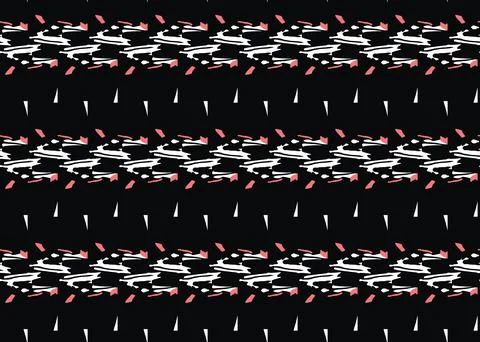 Vector texture background, seamless pattern. Hand drawn, black, red, white co Stock Illustration