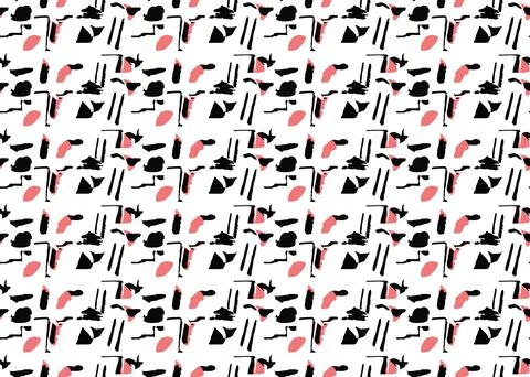 Vector texture background, seamless pattern. Hand drawn, black, red, white co Illustrazione stock
